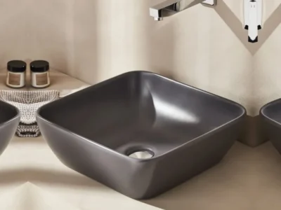 Επιτραπέζιος νιπτήρας μπάνιου Por 40 x 40 cm Antracita Matt χωρίς υπερχείλιση.