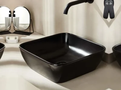 Επιτραπέζιος νιπτήρας μπάνιου Por 40 x 40 cm Black Matt χωρίς υπερχείλιση.