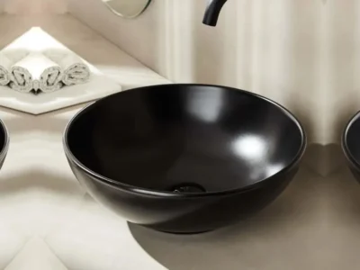 Επιτραπέζιος νιπτήρας μπάνιου Tol 40 x 40 cm Black Matt χωρίς υπερχείλιση.