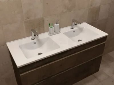 Επικαθήμενος νιπτήρας επίπλων μπάνιου Light 120 x 45 cm White με υπερχείλιση και διπλή γούρνα.