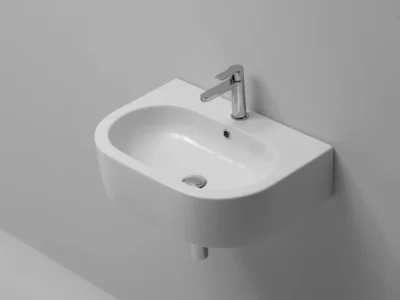 Επιτοίχιος η Επιτραπέζιος νιπτήρας μπάνιου , με υπερχείλιση από Υαλώδη πορσελάνη Kerasan Flo 294201 60 x 42 cm.