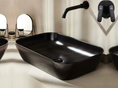 Επιτραπέζιος νιπτήρας μπάνιου Lof 60 x 40 cm Black Matt χωρίς υπερχείλιση.