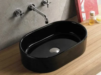 Επιτραπέζιος νιπτήρας μπάνιου Corona 55 x 35 cm Black χωρίς υπερχείλιση.