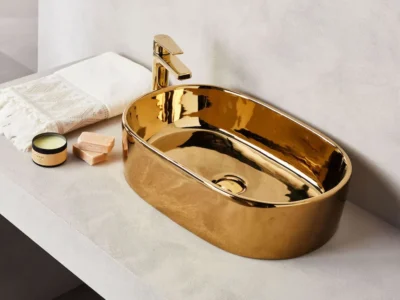 Επιτραπέζιος νιπτήρας μπάνιου Corona 55 x 35 cm Gold χωρίς υπερχείλιση.