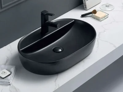 Επιτραπέζιος νιπτήρας μπάνιου Pure 60 x 40 cm Black Matt χωρίς υπερχείλιση.