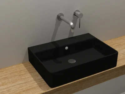 Επιτραπέζιος νιπτήρας μπάνιου STR-60 60 x 41 cm Black Matt με υπερχείλιση.