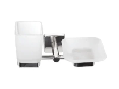 Ποτηροθήκη με Σαπουνοθήκη κρυστάλλινη διπλή επιτοίχιας τοποθέτησης Quattro 4853 Chrome