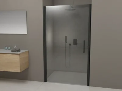 Καμπίνα ντουζιέρας από Τοίχο σε Τοίχο με Frost Matt Κρύσταλλο ασφαλείας S 28 FR Black Matt 75 cm.