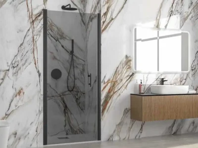 Καμπίνα ντουζιέρας από Τοίχο σε Τοίχο με Fume Κρύσταλλο ασφαλείας S 28 FU Black Matt Fume 85 cm.