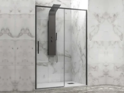 Συρόμενη πόρτα ντουζιέρας με κρύσταλλο ασφαλείας Lea 400 CL Chrome Black Matt 100 x 200 cm.