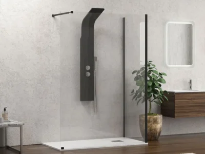 Διαχωριστικό ντουζιέρας με κρύσταλλο Διαφανές ασφαλείας Walkin W4 Black Matt 160 x 100 cm.