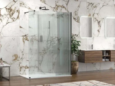 Διαχωριστικό ντουζιέρας με κρύσταλλο Fluted ασφαλείας Walkin W4 Black Matt 140 x 90 cm.