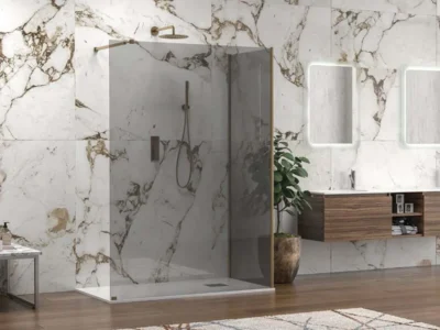 Διαχωριστικό ντουζιέρας με κρύσταλλο Fume ασφαλείας Walkin W4 Gold 140 x 80 cm.