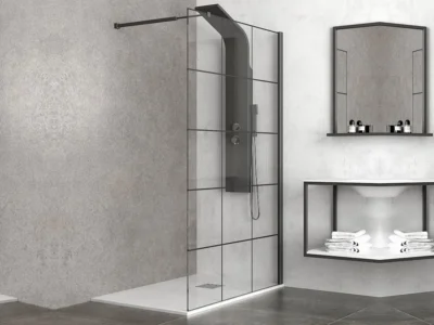 Διαχωριστικό ντουζιέρας με Διαφανές Decor κρύσταλλο ασφαλείας Walkin Black Matt 25 x 200 cm.