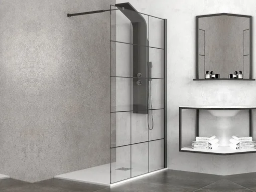 Διαχωριστικό ντουζιέρας με Διαφανές Decor κρύσταλλο ασφαλείας Walkin Black Matt 65 x 200 cm.
