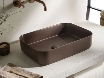 Επιτραπέζιος νιπτήρας μπάνιου, Χωρίς υπερχείλιση από Υαλώδη πορσελάνη Punto Taupe Matt 34050-530 50 x 36 cm.