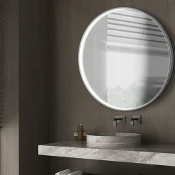 Καθρέφτης μπάνιου με φωτισμό LED Dot 70 Φ70cm με μεταλλικό πλαίσιο σε απόχρωση Inox Brushed.