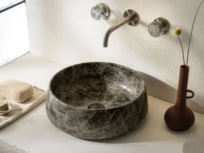 Επιτραπέζιος πέτρινος νιπτήρας μπάνιου Opus Emperador Dark DR-42-523 42 x 42 cm.