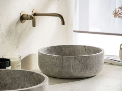 Επιτραπέζιος πέτρινος νιπτήρας μπάνιου Thalo Tundra Grey DR-39-423 Φ39 cm.