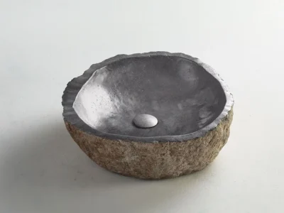 Επιτραπέζιος πέτρινος νιπτήρας μπάνιου Vero Riverstone RV-40 Φ30-40 cm.