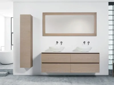 Έπιπλο μπάνιου Double 160 cm με 2 επιτραπέζιους νιπτήρες Πορσελάνης Φ46 cm.