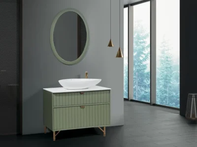 Έπιπλο μπάνιου Olivia 100 cm με επιτραπέζιο νιπτήρα πορσελάνης 75 x 38 cm.