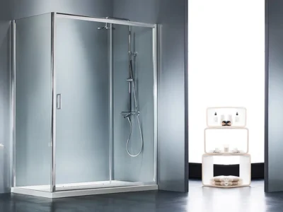 Ορθογώνια καμπίνα ντουζιέρας με Διαφανές κρύσταλλο ασφαλείας Starlet CL Slider Corner Chrome 140 x 70 cm με είσοδο από την Εμπρόσθια πλευρά.