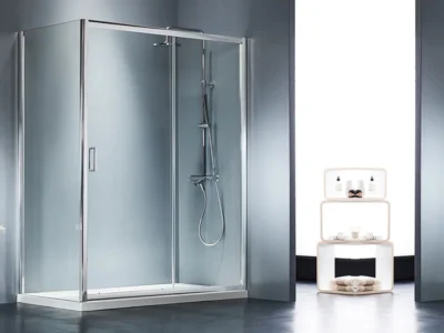 Ορθογώνια καμπίνα ντουζιέρας με Διαφανές κρύσταλλο ασφαλείας Starlet CL Slider Corner Chrome 150 x 70 cm με είσοδο από την Εμπρόσθια πλευρά.