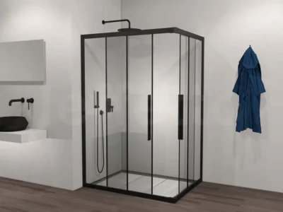 Ορθογώνια καμπίνα ντουζιέρας με Διαφανές κρύσταλλο ασφαλείας Flow-CL Black Matt 110 x 70 cm με είσοδο από την γωνία.