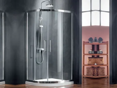 Γωνιακή καμπίνα ντουζιέρας με Διαφανές Κρύσταλλο ασφαλείας Versus Chrome 80 x 80 cm.