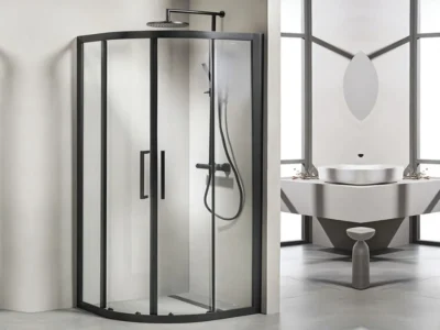 Γωνιακή καμπίνα ντουζιέρας με Διαφανές Κρύσταλλο ασφαλείας Versus Black Matt 80 x 80 cm.