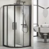Γωνιακή καμπίνα ντουζιέρας με Διαφανές Κρύσταλλο ασφαλείας Versus Black Matt 90 x 90 cm.