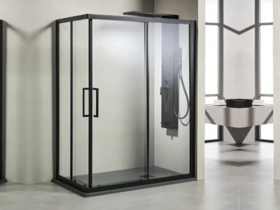 Ορθογώνια καμπίνα ντουζιέρας με Διαφανές κρύσταλλο ασφαλείας Versus Black Matt 120 x 80 cm