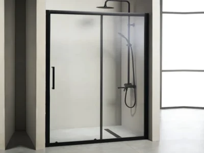 Συρόμενη πόρτα ντουζιέρας με κρύσταλλο ασφαλείας Versus 100 Black Matt 100 x 195 cm.