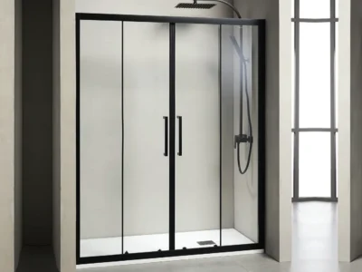 Συρόμενη πόρτα ντουζιέρας με κρύσταλλο ασφαλείας Versus 160 Black Matt 160 x 195 cm.