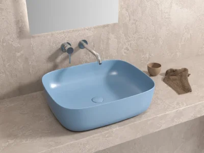 Επιτραπέζιος νιπτήρας μπάνιου Milos 49 x 39 cm Azzuro Matt χωρίς υπερχείλιση.