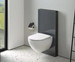 Καζάνι Geberit Monolith 131-031-JK-5 Glass Lava. Μία ολοκληρωμένη λύση κατάλληλη για εφαρμογή σε παλαιά η νέα μπάνια που ανακαινίζονται.