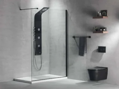 Διαχωριστικό ντουζιέρας με Διαφανές κρύσταλλο ασφαλείας Iwis Black Matt 40x200cm.