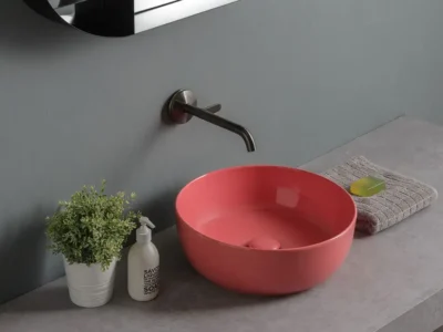 Επιτραπέζιος νιπτήρας μπάνιου Glam Glossy Peach 1807-820 39x39cm, χωρίς υπερχείλιση.