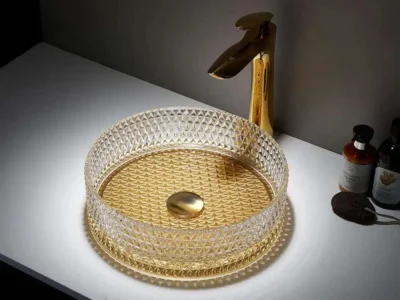 Γυάλινος νιπτήρας μπάνιου Ring-D VB-1040-200 40x40cm.