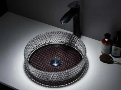 Γυάλινος νιπτήρας μπάνιου Ring-D VB-1040-400 40x40cm.