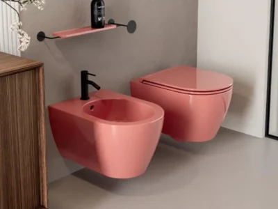 Κρεμαστή λεκάνη WC Τουαλέτας Glam Twist Glossy Peach 50 cm από Υαλώδη πορσελάνη.
