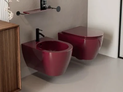 Κρεμαστή λεκάνη WC Τουαλέτας Glam Twist Glossy Cherry 50 cm από Υαλώδη πορσελάνη.