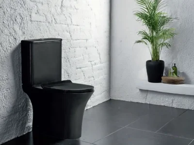 Λεκάνη τουαλέτας με Καζάνι, Κάλυμα και Μηχανισμό Aida Black Matt Rimless 65cm.