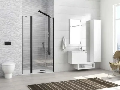 Καμπίνα ντουζιέρας από Τοίχο σε Τοίχο με Διαφανές Κρύσταλλο ασφαλείας Panex 600 CL Black Matt 100 cm.