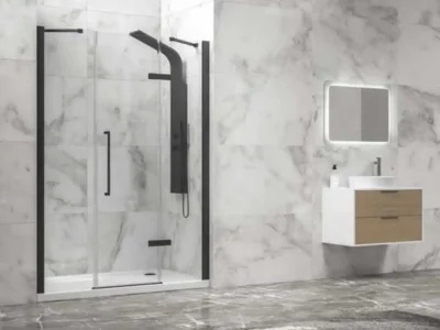 Καμπίνα ντουζιέρας από Τοίχο σε Τοίχο με Διαφανές Κρύσταλλο ασφαλείας Tinos CL-600 Black Matt 150cm.