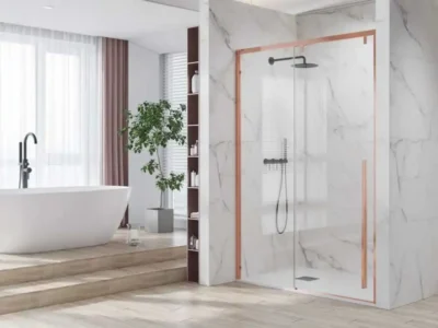 Καμπίνα ντουζιέρας από Τοίχο σε Τοίχο με Διαφανές Κρύσταλλο ασφαλείας Santorini 400 CL Rose Gold 140cm.