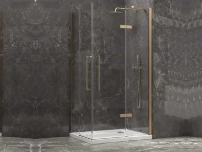 Ορθογώνια καμπίνα ντουζιέρας με Διαφανές Κρύσταλλο ασφαλείας Tinos-200 CL Gold Matt 140x100cm