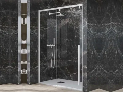 Καμπίνα ντουζιέρας από Τοίχο σε Τοίχο με Διαφανές Κρύσταλλο ασφαλείας Santorini 400 CL White Matt 120cm.