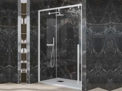 Καμπίνα ντουζιέρας από Τοίχο σε Τοίχο με Διαφανές Κρύσταλλο ασφαλείας Santorini 400 CL White Matt 140cm.